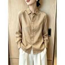 批发卡其色防晒衬衫女士长袖<b class='q'>秋</b>季新款棉麻衬衣高端简约气质通勤上衣
