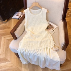 批发实拍~2026新款法式高级感重工珠片镂空拼接假两件无袖<b class='q'>连衣裙</b>女