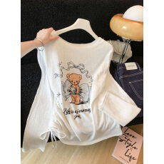 批发实拍薄款卡通印花长袖<b class='q'>T</b><b class='q'>恤</b>防晒罩衫女夏2026慵懒微透中<b class='q'>长款</b>