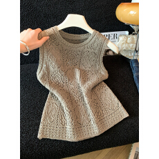 批发实拍夏季新款韩系甜美v领<b class='q'>镂空</b><b class='q'>针织衫</b>时尚无袖背心上衣女