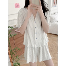 批发实拍实价韩国ins夏季新款小爱心印花针织小V领开衫<b class='q'>睡衣</b>家居服套装