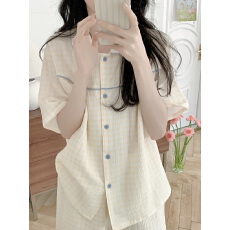 批发实拍实价韩版新款纯棉多巴胺<b class='q'>睡衣</b>女士<b class='q'>短袖</b>短裤格子套装休闲家居服