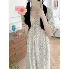 批发实拍实价 四季睡裙全棉双层纱<b class='q'>婴儿</b>棉简约碎花花边加长家居服<b class='q'>睡衣</b>