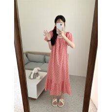 实拍实价 韩系格子简约舒适花边睡衣套装休闲睡裙家居服