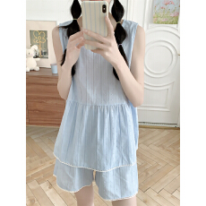 实拍实价 韩系纯色简约舒适花边睡衣套装休闲可外穿家居服送头花