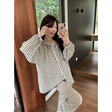 批发实拍实价韩系<b class='q'>条纹</b>小碎花简约舒适花边睡衣<b class='q'>套装</b>休闲宽松慵懒家居服