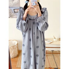 批发实拍实价 秋女新款长袖睡裙纯棉纱布睡衣<b class='q'>连衣裙</b>可外穿家居服