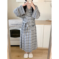 批发实拍实价 韩系条纹简约舒适睡衣休闲宽松慵懒睡袍家居服