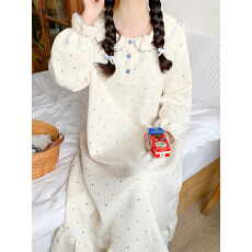 批发实拍实价 韩系圆点简约舒适睡衣休闲宽松睡裙家居服