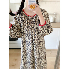 批发实拍实价 <b class='q'>冬</b>季新款毛毛睡衣女韩系豹纹家居服睡裙