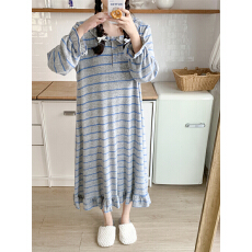 批发实拍实价 韩系条纹简约舒适睡衣休闲宽松慵懒睡裙家居服