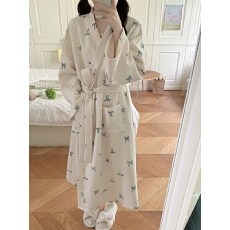 批发实拍实价 INS新款加厚夹丝棉蝴蝶结波点睡袍家居服睡衣