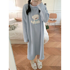 批发实拍实价 韩系简约舒适睡裙休闲宽松舒适可爱毛绒家居服可外穿