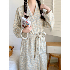 批发实拍实价 韩系小碎花简约舒适毛绒睡衣休闲睡袍家居服