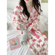 批发实拍实价 加厚蝴蝶结毛毛睡袍睡裙