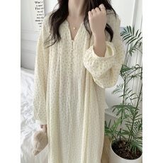 批发实拍实价 韩版ins新款碎花珍珠扣全棉V领长睡衣女士<b class='q'>家居服</b>睡裙秋