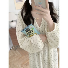 批发实拍实价春装新款双层棉纱宽松珍珠扣睡裙<b class='q'>连衣裙</b>