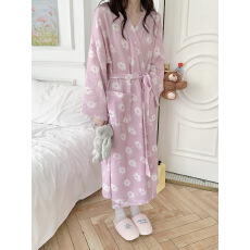 批发实拍实价 2026早春睡袍女纯棉可爱浴袍长款幸运草ins风睡衣家居服