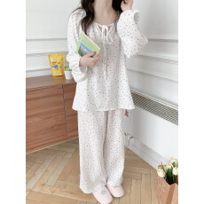 实拍实价 2026早春可爱小碎花纱布系带睡衣女套装休闲睡裙家居服