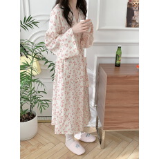 批发实拍实价 2026早春Q版可爱豹纹纯棉纱布睡袍浴袍睡裙睡衣家居服