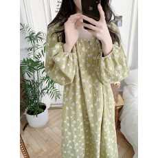 批发实拍实价 2026早春慵懒风<b class='q'>纯棉</b>纱布长袖宽松加长睡裙<b class='q'>睡衣</b>家居服