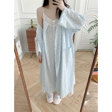 批发实拍实价 2026春季小樱桃条纹吊带睡袍女浴袍睡衣家居服睡衣