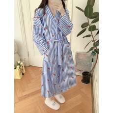 批发实拍实价 2026春季草莓条纹绣花可外穿睡袍度假风睡裙睡衣家居服