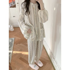 批发实拍实价 2026春季圆领开衫双层纱布纯棉睡衣女套装睡裙家居服