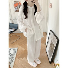 批发实拍实价 2026春季女士开衫纯色双层纱布纯棉睡衣套装睡裙家居服