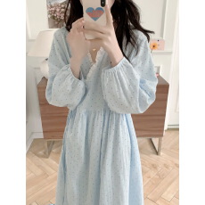 批发实拍实价 2026春季新款睡袍圆点大码加大长款双层纱睡衣家居服