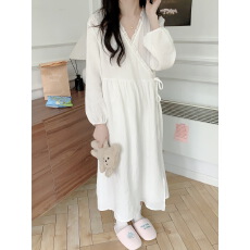 批发实拍实价 2026春季纯棉白色双层纱布新款睡袍女长款睡衣家居服