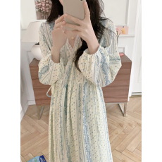 批发实拍实价 2026春季新款睡袍女长款双层纱布可爱碎花睡衣家居服