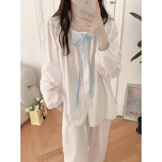 批发实拍实价 2026春季纯色提花纯棉睡衣女套装休闲睡裙可爱<b class='q'>家居服</b>