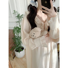 批发实拍实价 ins风新款纯色木耳边V领双层纱睡裙连衣裙