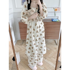 批发实拍实价 2026春季新款甜美花边纯棉纱布卡通小熊<b class='q'>家居服</b>睡衣套装