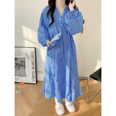 批发实拍实价 2026春款条纹睡裙碎花绣花可外穿<b class='q'>家居服</b>甜美度假风睡袍