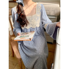 批发实拍实价  <b class='q'>春</b>装新款双层纱碎花花边喇叭袖宽松连衣裙睡裙