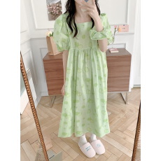 批发实拍实价 2026新款格子苹果短袖裙家居服泡泡袖睡衣可外穿送发圈