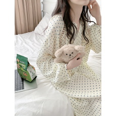 批发实拍实价 ins韩版<b class='q'>春</b>装新款珍珠扣双层纱爱心长袖睡裙