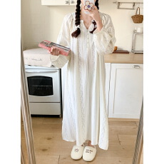 批发实拍实价韩版宽松印花珍珠扣睡裙连衣裙长袖