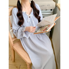 批发实拍实价韩版<b class='q'>春</b>装新款宽松花边纯色双层纱睡裙家居服