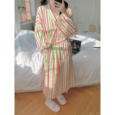 批发实拍实价 2026夏季彩虹条纹韩系纯<b class='q'>棉</b>纱布睡袍浴袍睡裙<b class='q'>睡衣</b>家居服