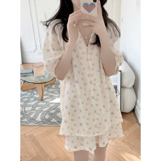 批发实拍实价 2026夏季韩系纯棉草莓蝴蝶结<b class='q'>睡衣</b>女<b class='q'>套装</b>睡裙纱布家居服