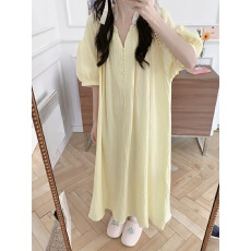 批发实拍实价  韩版网红条纹纯棉睡裙双层纱轻薄透气短袖家居服睡裙