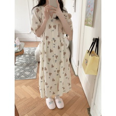 批发实拍实价 2026新款卡通<b class='q'>小熊</b>宽松纯棉纱布波点家居服短袖睡裙睡衣