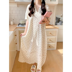 批发实拍实<b class='q'>夏装</b>新款双层纱V领花边短袖<b class='q'>连衣裙</b>睡衣家居服