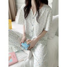 批发实拍实价 2026新款可爱少女小<b class='q'>碎花</b>撞色睡衣夏短袖家居服套装