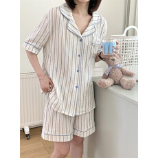 批发实拍实价 韩系条纹简约舒适睡衣套<b class='q'>装</b>休闲家居服