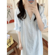 批发实拍实价  韩系<b class='q'>圆点</b>简约舒适花边套装休闲宽松睡裙家居服