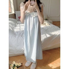 实拍实价  韩系圆点简约舒适花边睡衣套装休闲宽松慵懒睡裙家居服